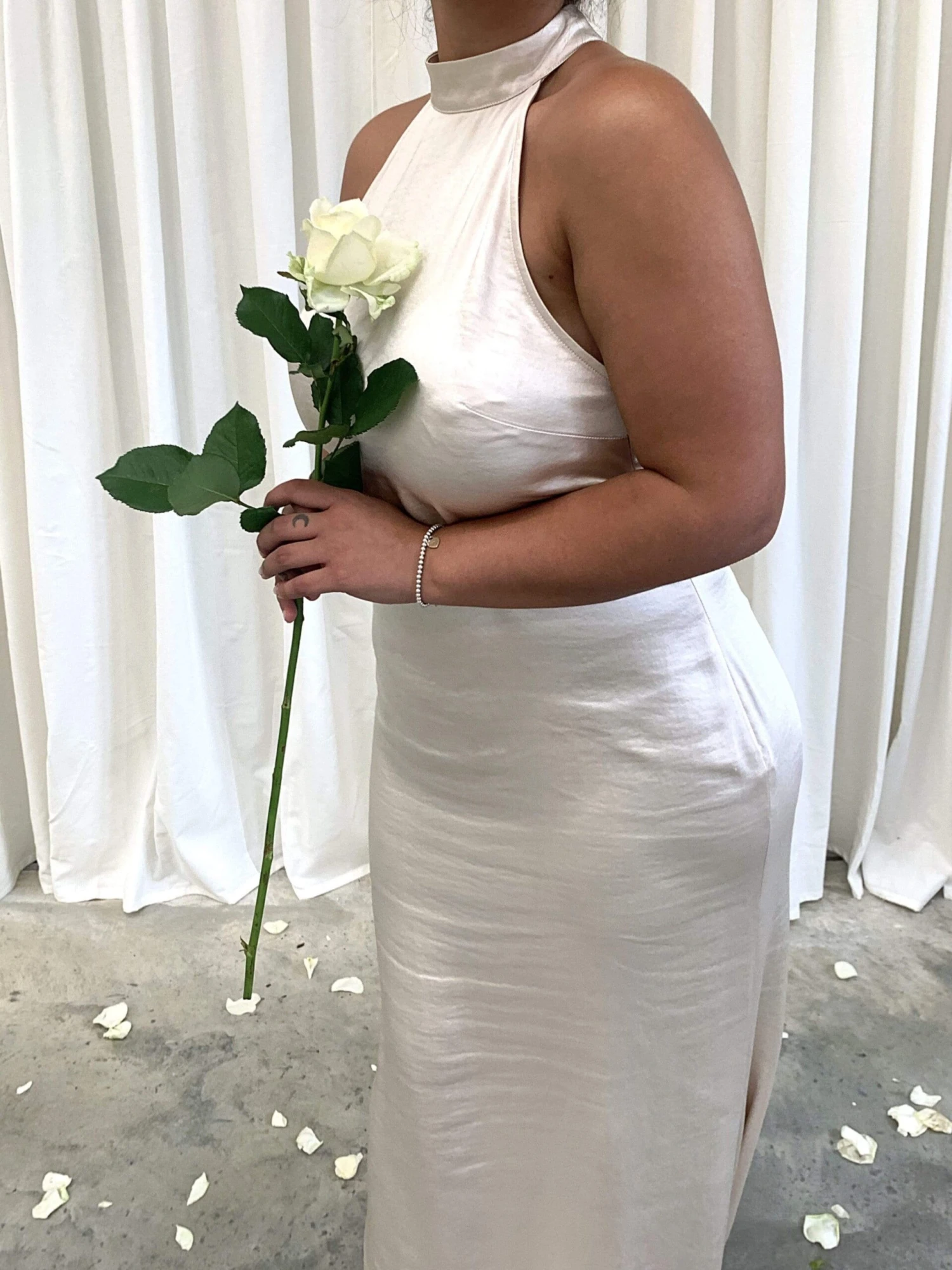 Raleigh High Back Halterneck Maxi Dress - Matte Oyster 4 Raleigh High Back Halterneck Maxi Dress - Matte Oyster - Image 4