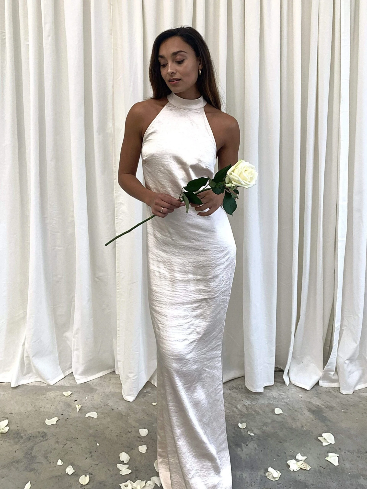 Raleigh High Back Halterneck Maxi Dress - Matte Oyster 2 Raleigh High Back Halterneck Maxi Dress - Matte Oyster - Image 2