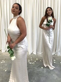 Raleigh High Back Halterneck Maxi Dress - Matte Oyster