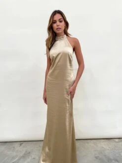 Raleigh High Back Halterneck Maxi Dress - Matte Bronze