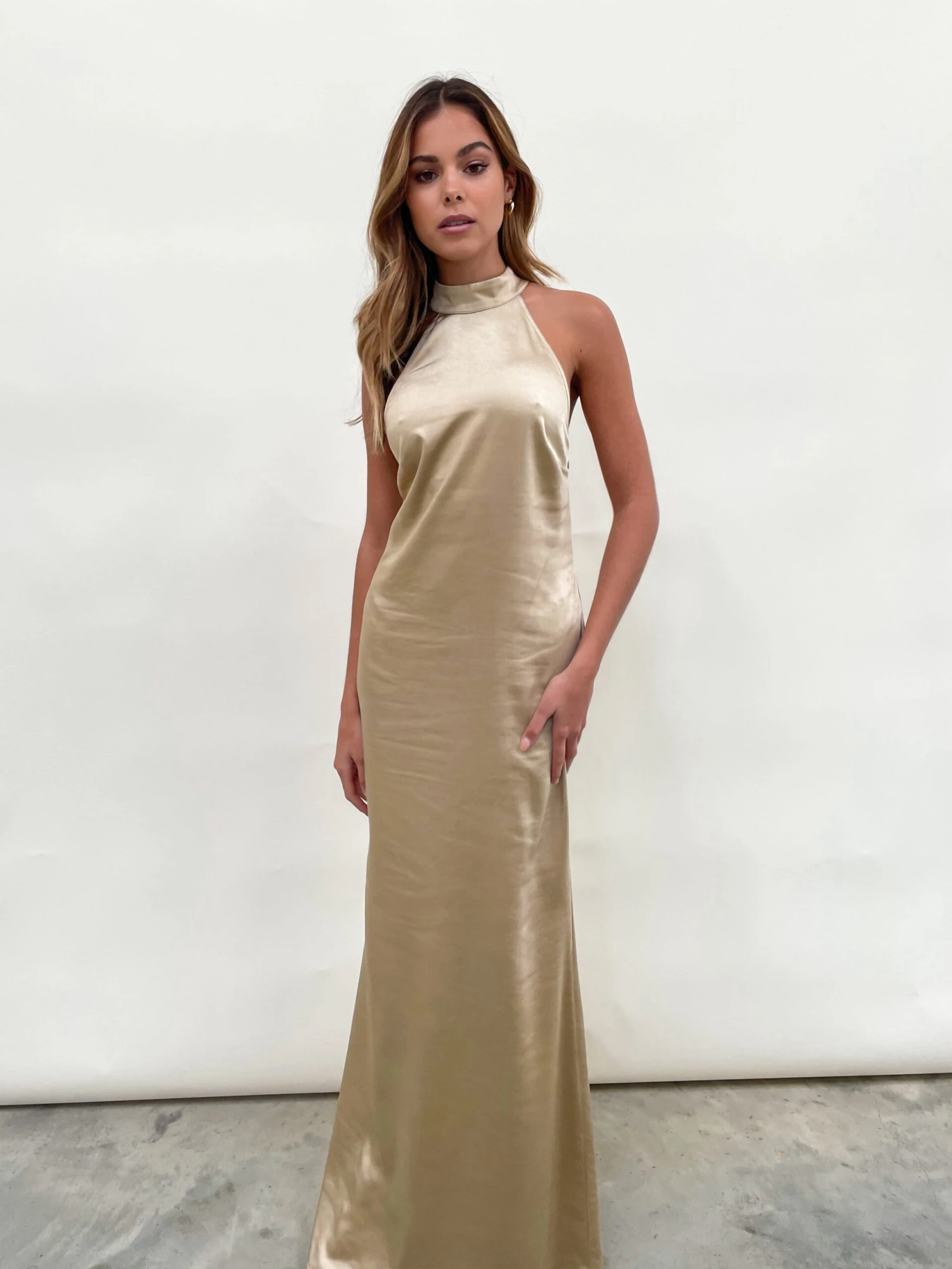 Raleigh High Back Halterneck Maxi Dress - Matte Bronze 1 Raleigh High Back Halterneck Maxi Dress - Matte Bronze