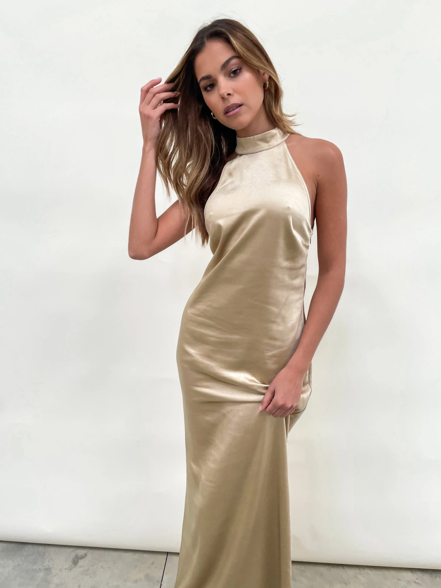 Raleigh High Back Halterneck Maxi Dress - Matte Bronze 2 Raleigh High Back Halterneck Maxi Dress - Matte Bronze - Image 2