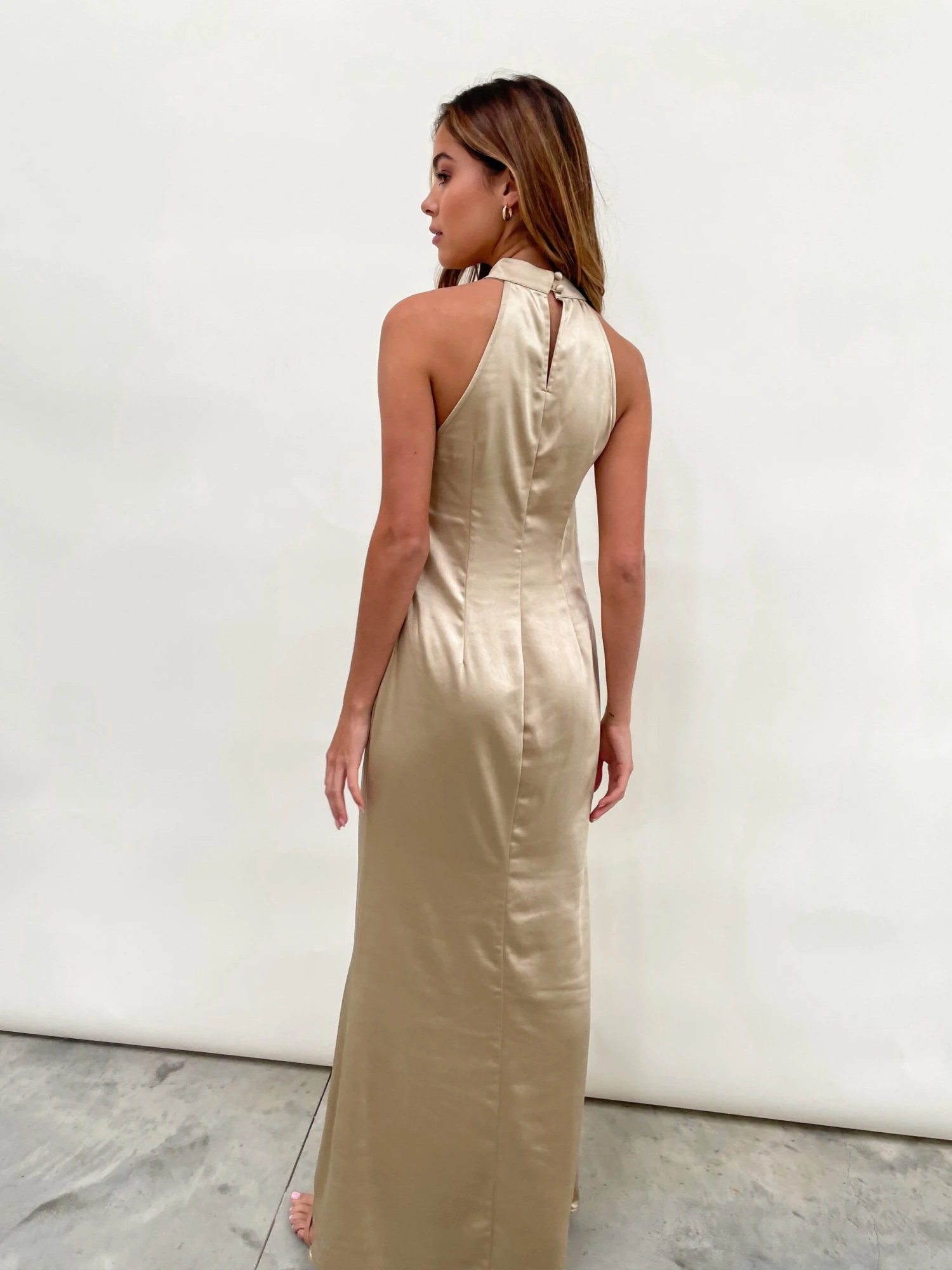 Raleigh High Back Halterneck Maxi Dress - Matte Bronze 3 Raleigh High Back Halterneck Maxi Dress - Matte Bronze - Image 3