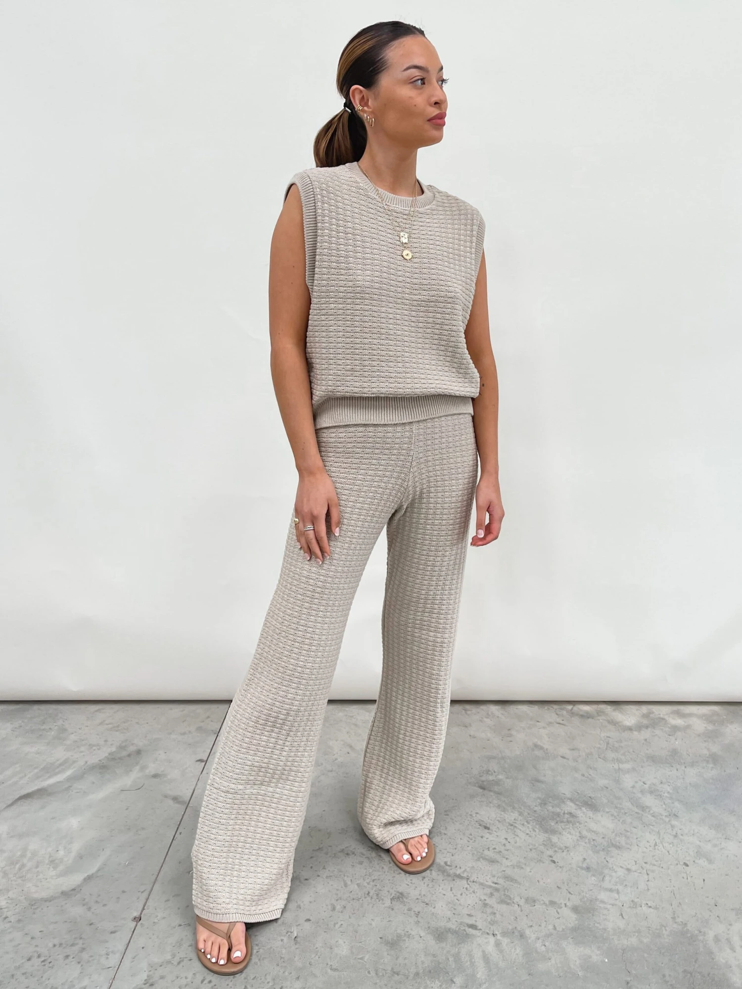 Quinn Crochet Knit Top - Taupe 4 Quinn Crochet Knit Top - Taupe - Image 4