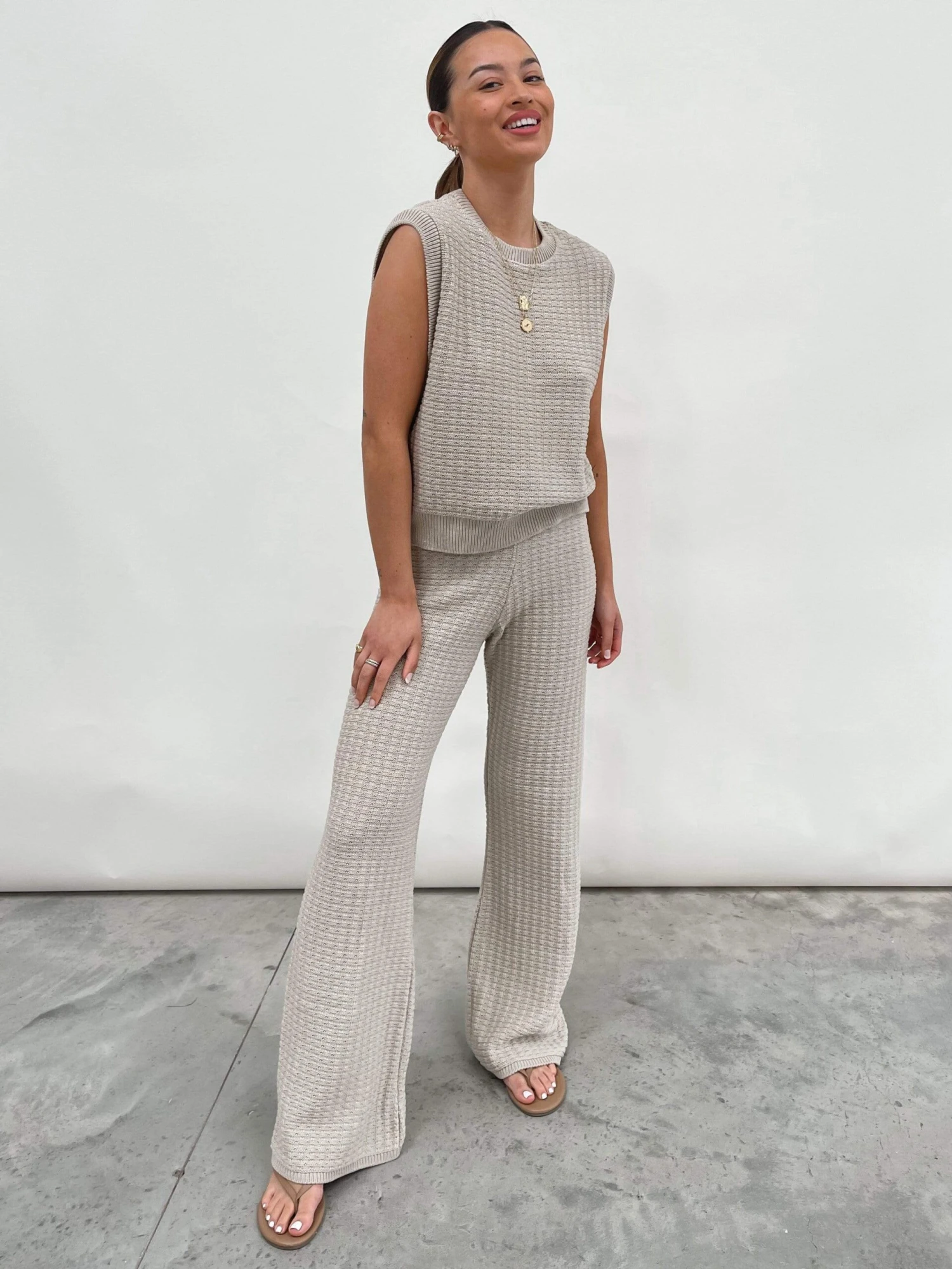 Quinn Crochet Knit Top - Taupe 2 Quinn Crochet Knit Top - Taupe - Image 2