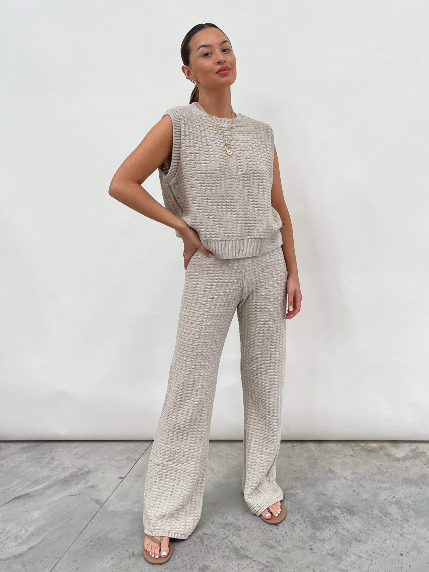 Quinn Crochet Knit Top - Taupe 7 Quinn Crochet Knit Top - Taupe - Image 7