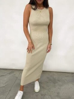 Billie Cut Out Midi Dress - Beige -Outlet Stylistae Store IMG 5661