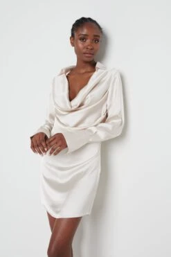 Iris Cowl Front Mini Dress - Oyster -Outlet Stylistae Store Iris Oyster 1268