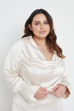 Iris Cowl Front Mini Dress - Oyster -Outlet Stylistae Store Iris mini dress oyster 2714