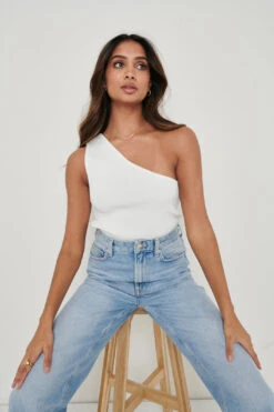 Jamison One Shoulder Knit Top - Cream -Outlet Stylistae Store Jamison White 2394