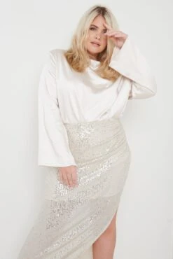 Jayda Cowl Neck Blouse- Oyster -Outlet Stylistae Store Jayda Cowl Neck Blouse Oyster Curve 449