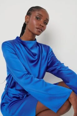 Jayda Recycled Cowl Neck Dress - Blue -Outlet Stylistae Store Jayda Cowl Neck Dress Blue 050