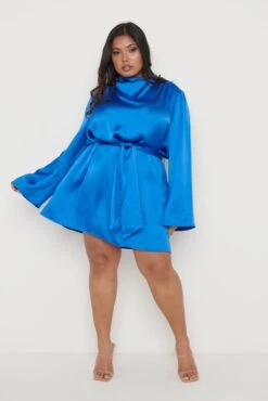 Jayda Recycled Cowl Neck Dress - Blue -Outlet Stylistae Store Jayda Dress blue Curve 2145