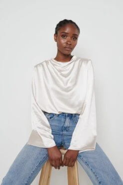 Jayda Cowl Neck Blouse- Oyster