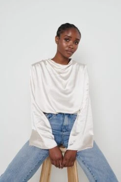 Jayda Cowl Neck Blouse- Oyster -Outlet Stylistae Store Jayda top oyster 5892