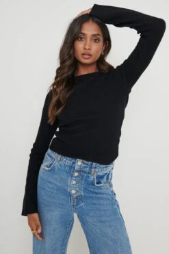 Jayla Long Sleeve Knit Top - Black -Outlet Stylistae Store Jayla Long Sleeve Top Black37
