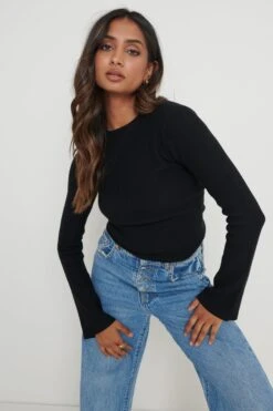 Jayla Long Sleeve Knit Top - Black