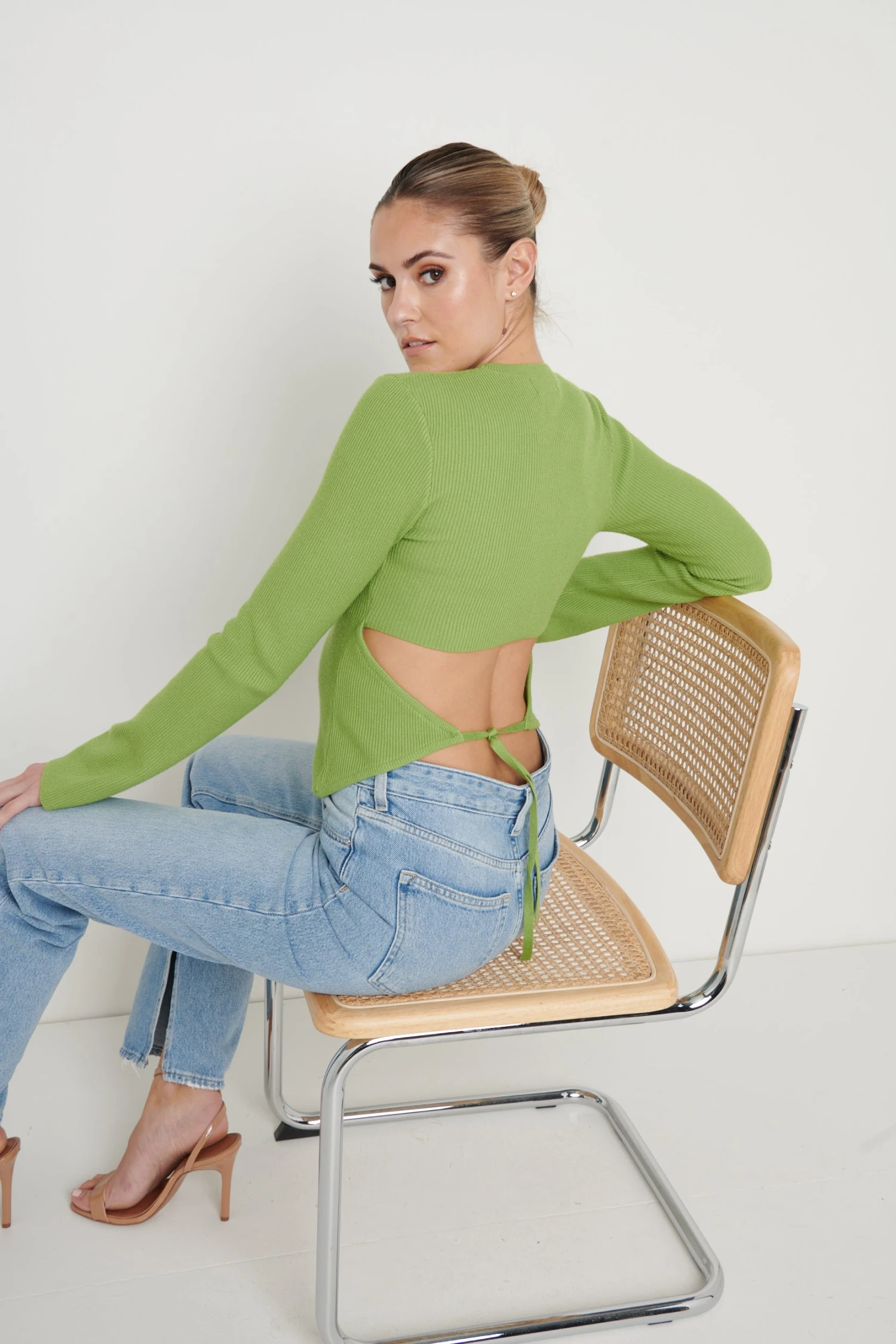 Jayla Tie Back Knit Top - Apple Green 2 Jayla Tie Back Knit Top - Apple Green - Image 2