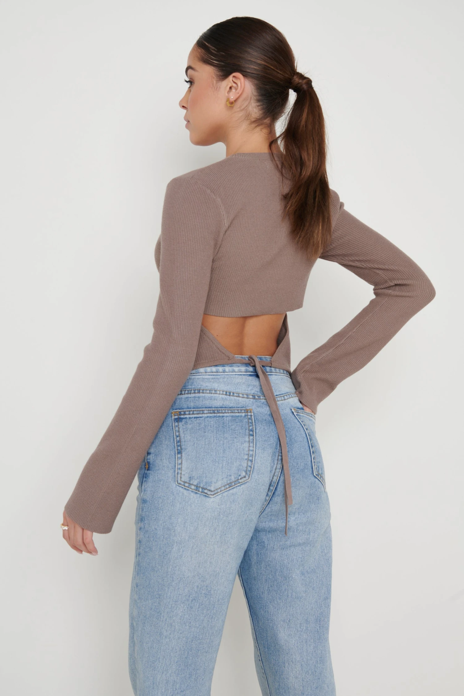 Jayla Tie Back Knit Top - Taupe 1 Jayla Tie Back Knit Top - Taupe