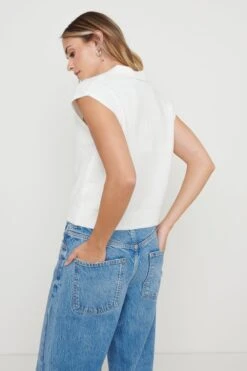 Jensen Sleeveless Collar Jumper - Cream Marl -Outlet Stylistae Store Jensen Sleeveless Jumper Cream 132