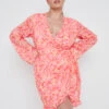 Jessica Wrap Mini Dress Curve - Orange And Pink Floral