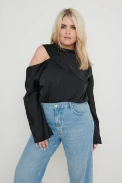 Jett Asymmetric Blouse - Black -Outlet Stylistae Store Jett Blouse Black Curve53