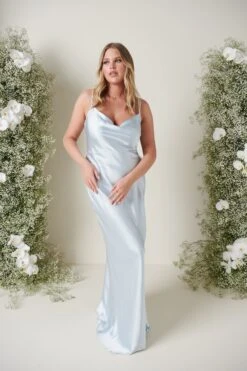 Keisha Maxi Bridesmaid Dress - Matte Ice Blue -Outlet Stylistae Store KESHIA SATIN BLUE 3681