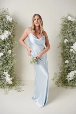 Keisha Maxi Bridesmaid Dress - Matte Ice Blue -Outlet Stylistae Store KESHIA SATIN BLUE 3707
