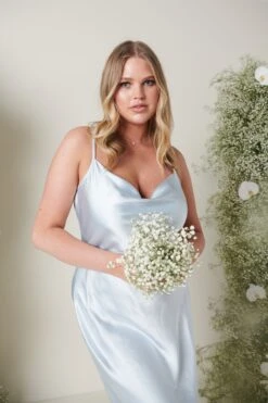 Keisha Maxi Bridesmaid Dress - Matte Ice Blue -Outlet Stylistae Store KESHIA SATIN BLUE 3716