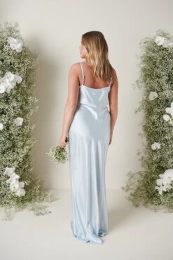 Keisha Maxi Bridesmaid Dress - Matte Ice Blue -Outlet Stylistae Store KESHIA SATIN BLUE 3724
