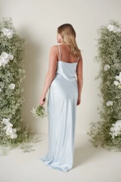 Keisha Maxi Bridesmaid Dress - Matte Ice Blue -Outlet Stylistae Store KESHIA SATIN BLUE 3733