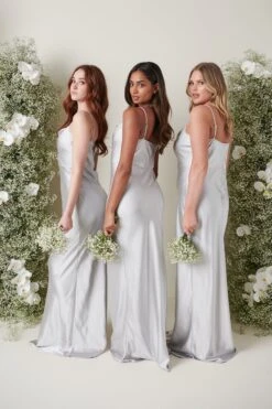 Keisha Maxi Bridesmaid Dress - Matte Silver 8 Keisha Maxi Bridesmaid Dress - Matte Silver -Outlet Stylistae Store KESHIA SATIN SILVER 3250