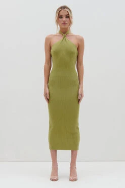 Kate Knot Midaxi Knit Dress - Tarragon Green -Outlet Stylistae Store Kate Knot Midaxi Tarragon Green 1255