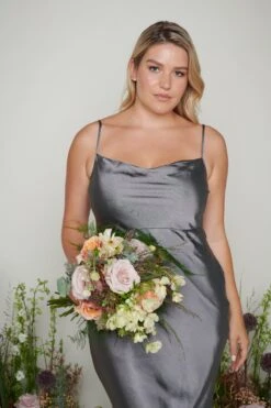 Keisha Maxi Bridesmaid Dress - Matte Slate Grey -Outlet Stylistae Store Keisha Maxi Slate Grey 2558