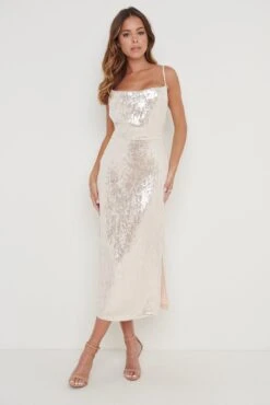 Keisha Sequin Midaxi Dress - Gold Blush