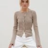 Lacey Button Down Top - Taupe