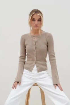 Lacey Button Down Top - Taupe