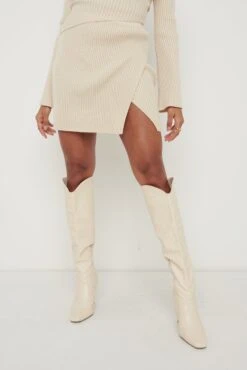 Lakelyn Wrap Mini Knit Skirt - Beige