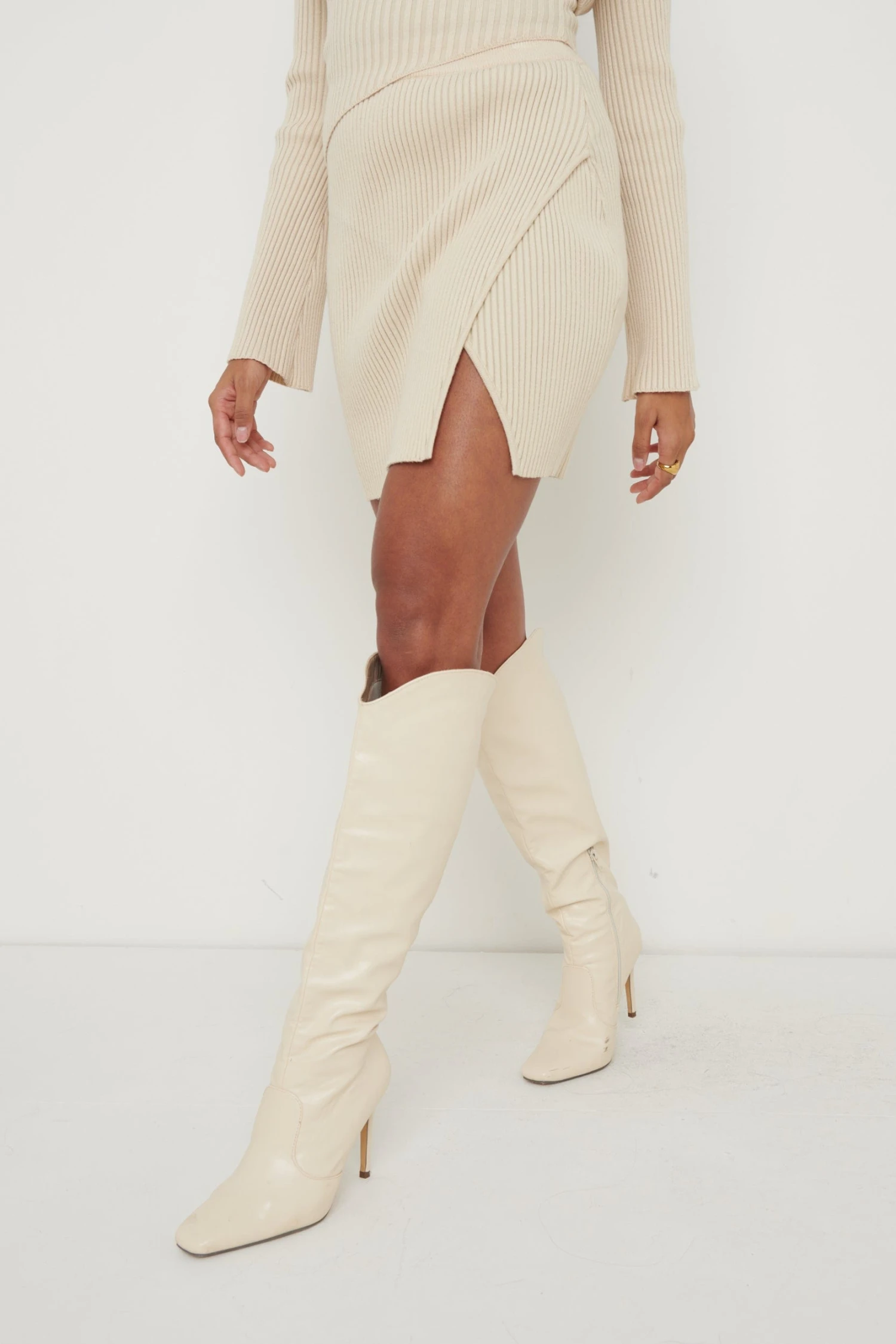 Lakelyn Wrap Mini Knit Skirt - Beige 2 Lakelyn Wrap Mini Knit Skirt - Beige - Image 2