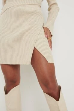 Lakelyn Wrap Mini Knit Skirt - Beige 8 Lakelyn Wrap Mini Knit Skirt - Beige -Outlet Stylistae Store Lakelyn Backless Knit Top Beige 1950