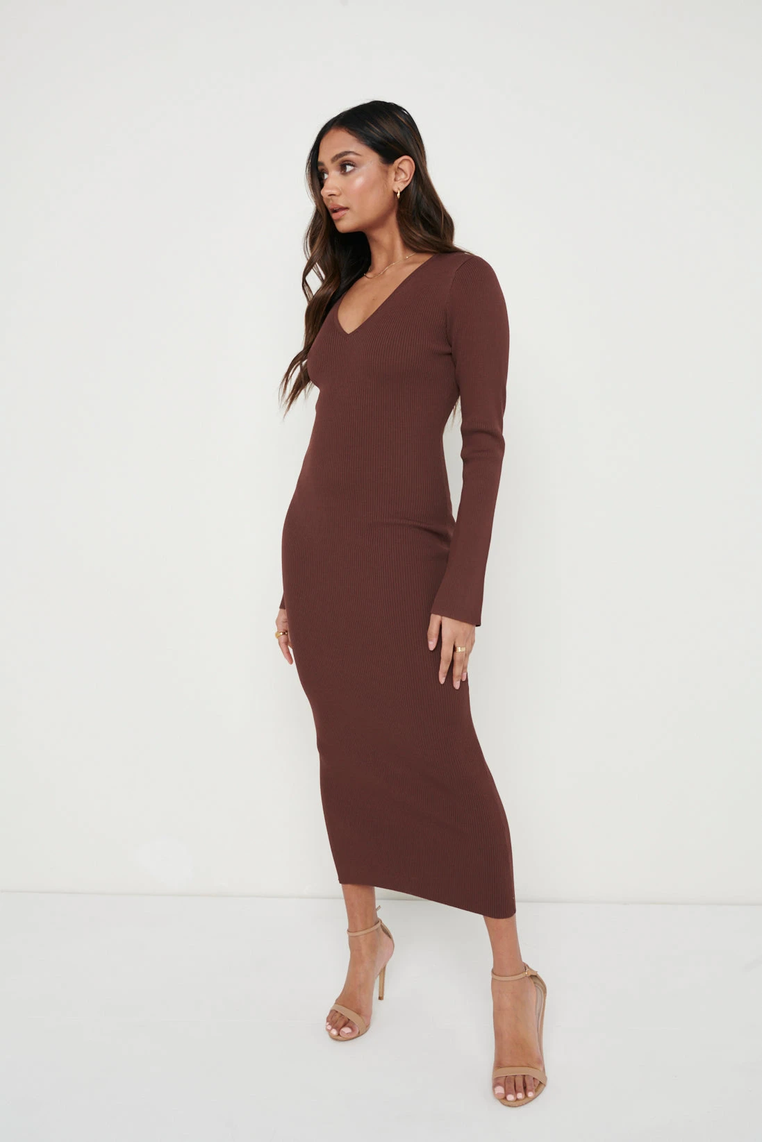 Lara Long Sleeve Dress- Brown 4 Lara Long Sleeve Dress- Brown - Image 4