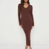Lara Long Sleeve Dress- Brown