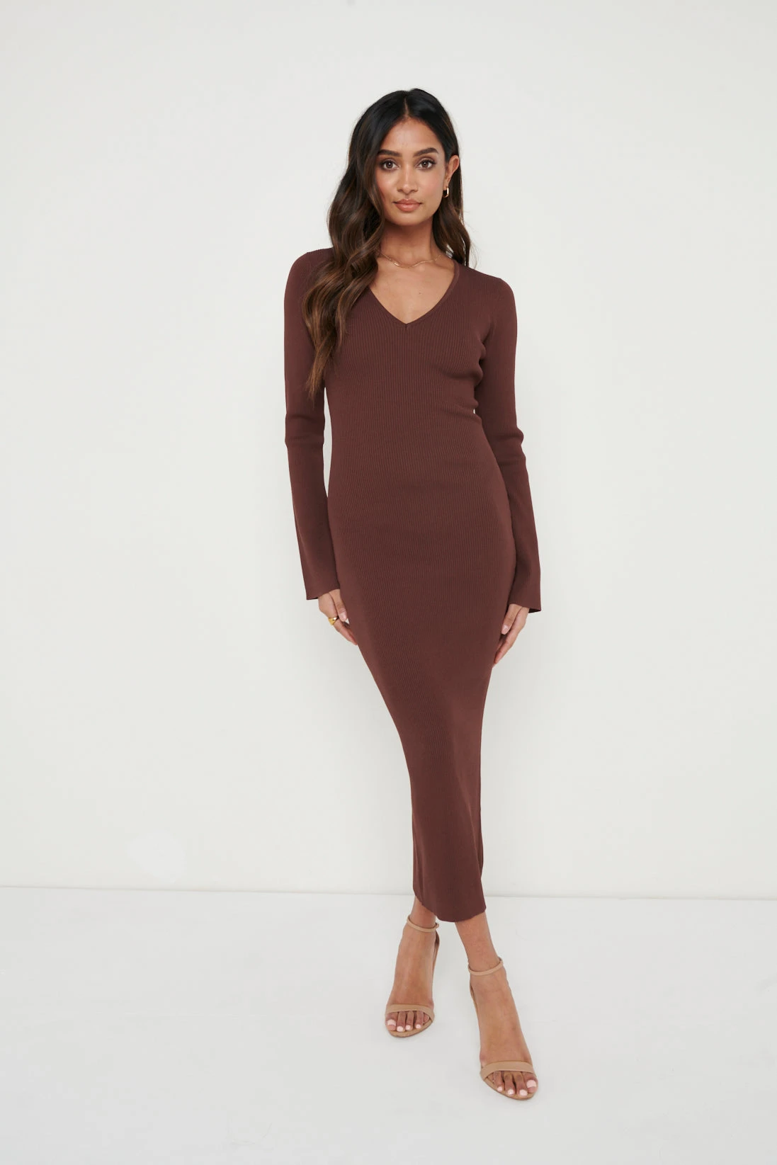 Lara Long Sleeve Dress- Brown 1 Lara Long Sleeve Dress- Brown
