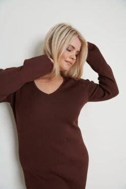 Lara Long Sleeve Dress- Brown 13 Lara Long Sleeve Dress- Brown -Outlet Stylistae Store Lara Long Sleeve Brown 932