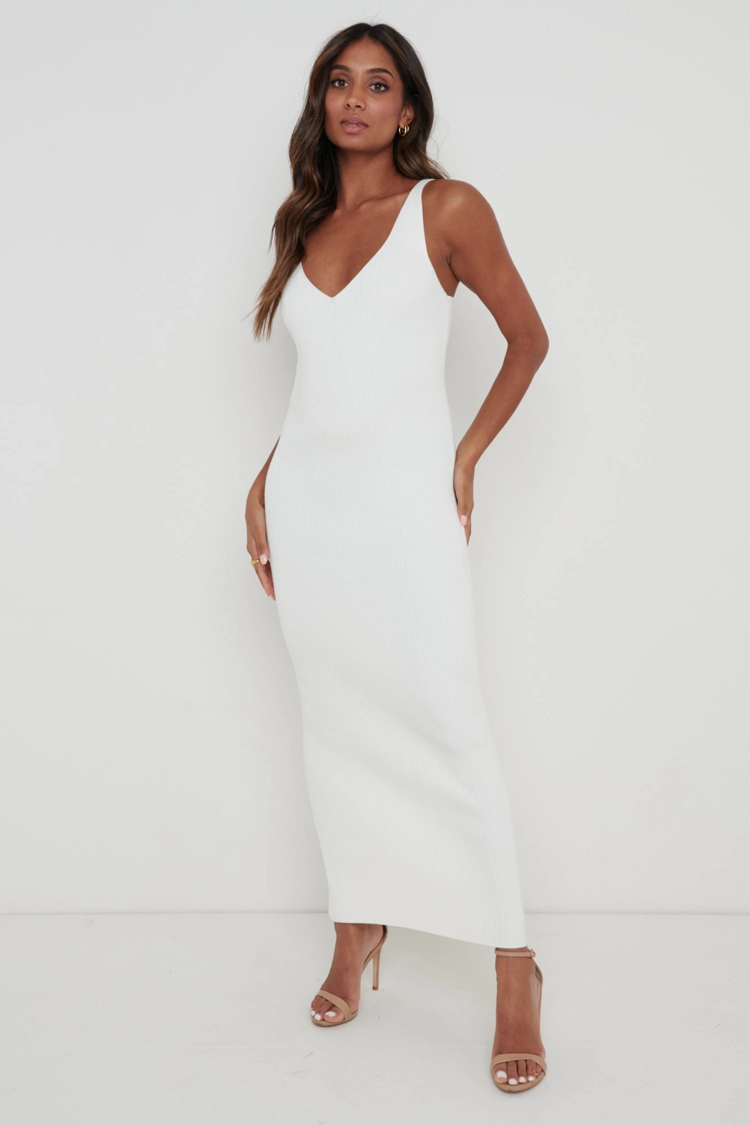 Lara Ribbed Midaxi Dress - Cream 1 Lara Ribbed Midaxi Dress - Cream