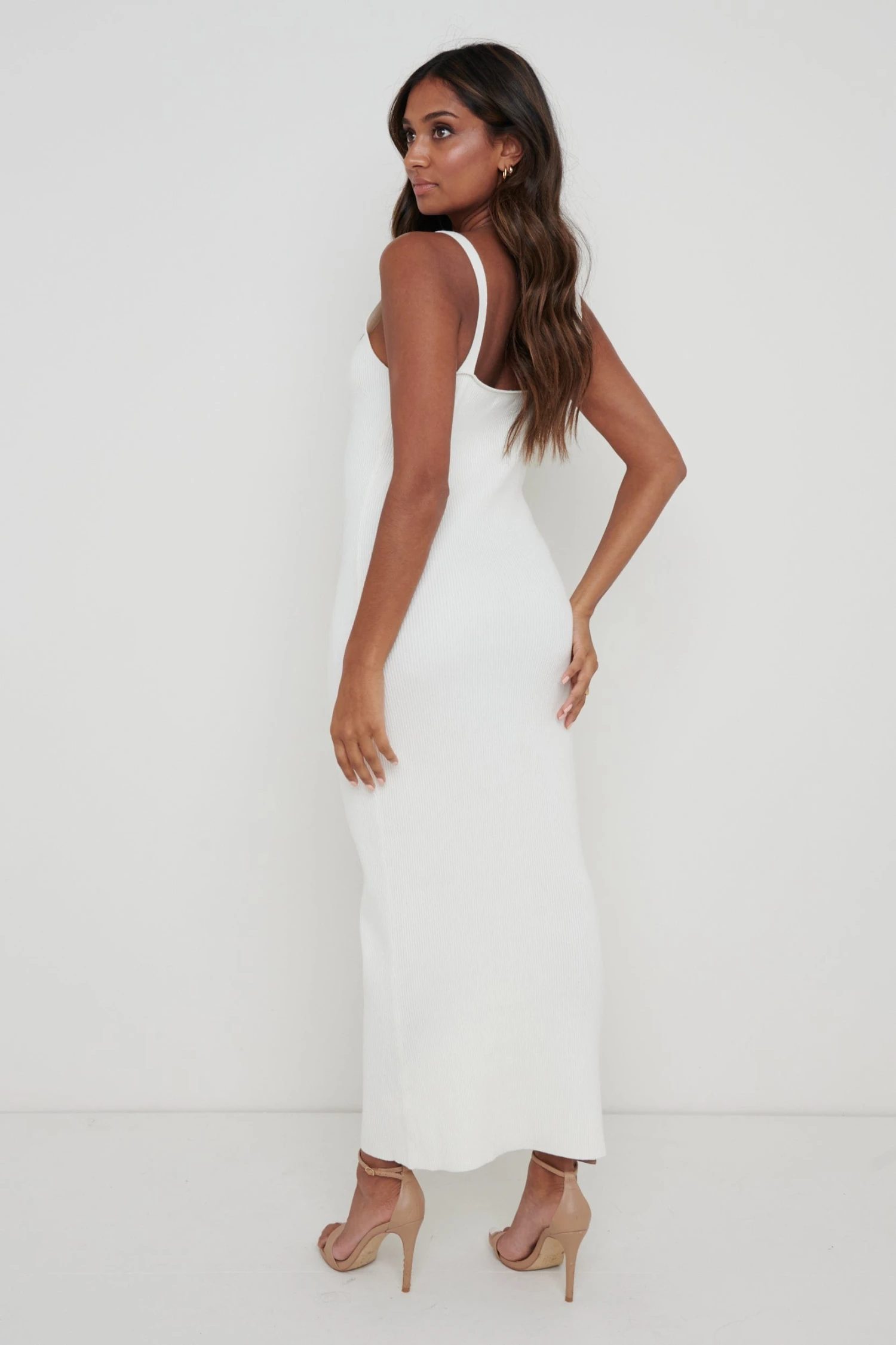 Lara Ribbed Midaxi Dress - Cream 3 Lara Ribbed Midaxi Dress - Cream - Image 3