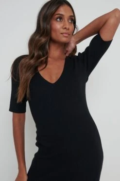 Lara Ribbed Midi Dress - Black 12 Lara Ribbed Midi Dress - Black -Outlet Stylistae Store Lara Midi Black 1662