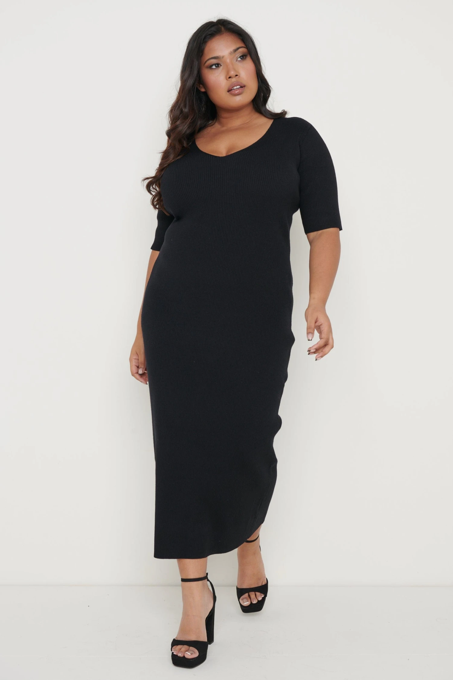 Lara Ribbed Midi Dress - Black 9 Lara Ribbed Midi Dress - Black - Image 9