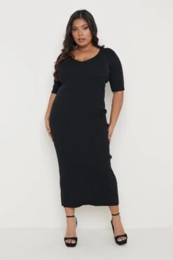 Lara Ribbed Midi Dress - Black 14 Lara Ribbed Midi Dress - Black -Outlet Stylistae Store Lara Ribbed Dress Black Curve 473