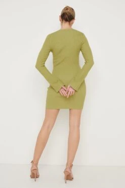 Laurel Long Sleeve Knit Mini Dress - Dark Olive Green -Outlet Stylistae Store Laurel Mini Dress Dark Olive Green 2199